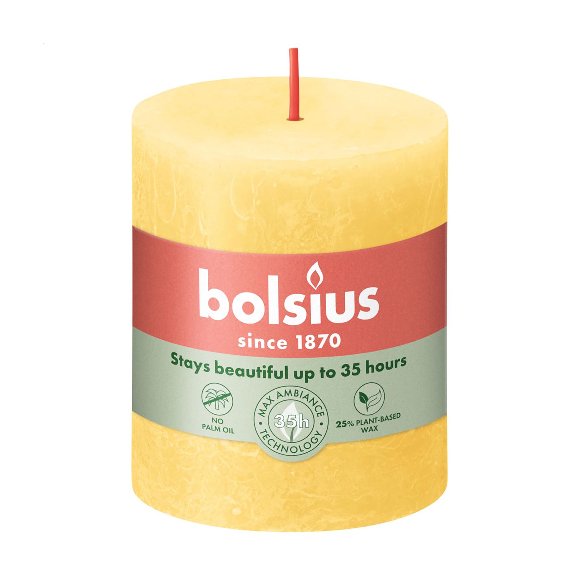 Циліндрична свічка Bolsius Rustic Shine Сонячно-жовта, 80*68 мм